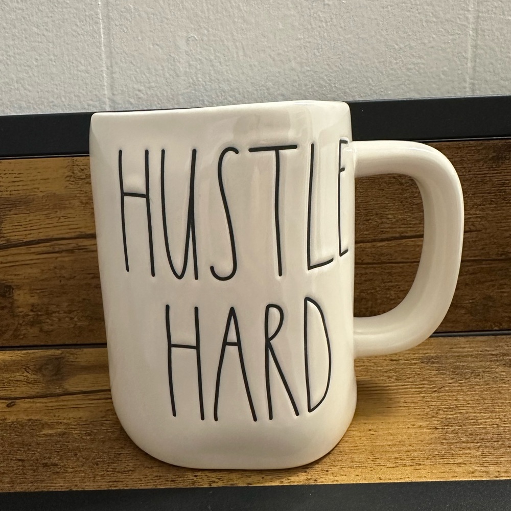 Rae Dunn Cream 'Hustle Hard' Mug